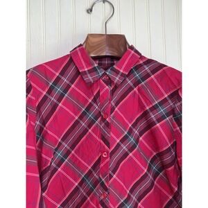 Kim Rogers Shirt Womens XL Red Plaid Button Down Long Sleeve 100% Cotton Casual